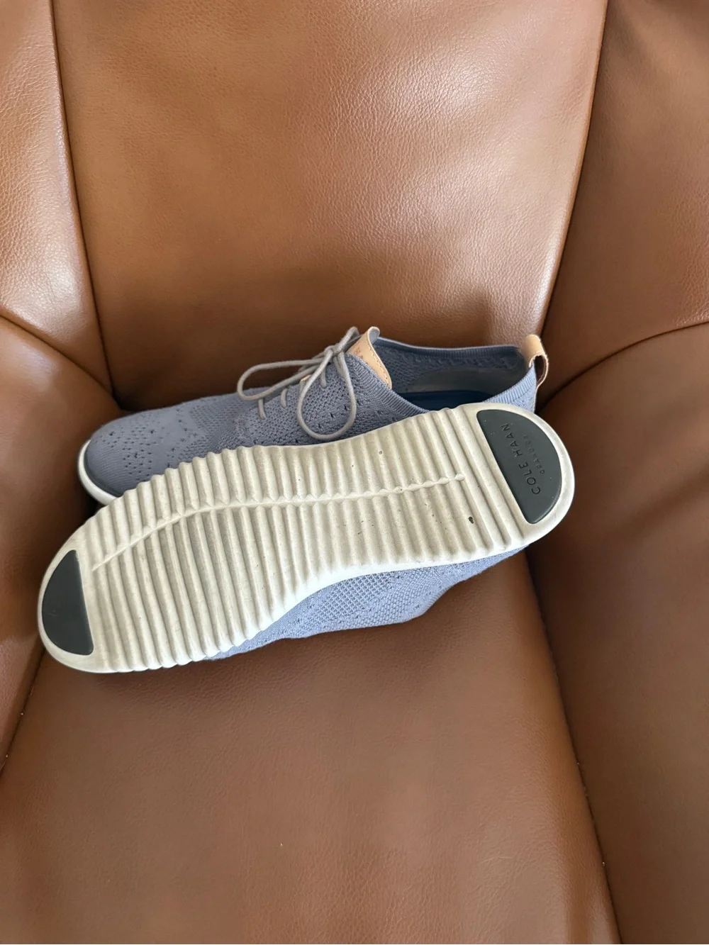 Cole Haan Light Blue Knit Wingtip Oxfords with Tan Accents